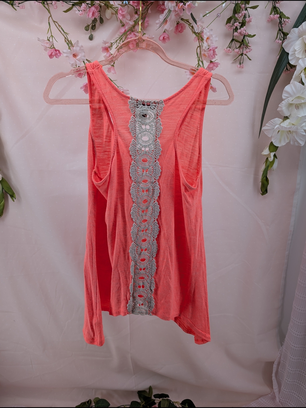 Arizona Jean Company Coral Tank with Gray Crochet Back